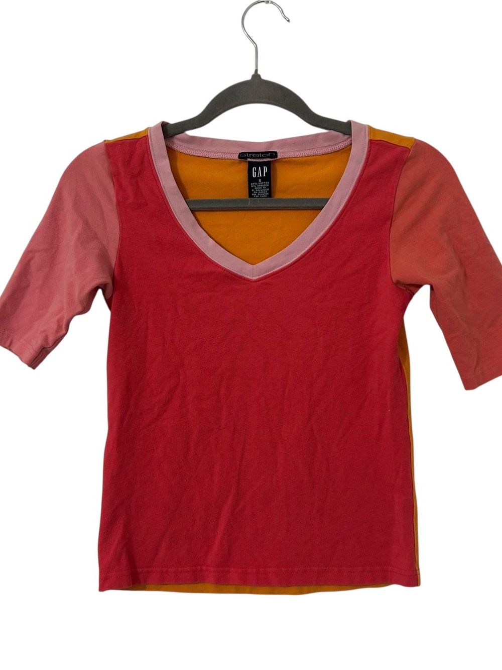 Pink Orange Y2K 2000s Style Gap V-Neck Top Cotton Shirt Women’s Size Small Fit!